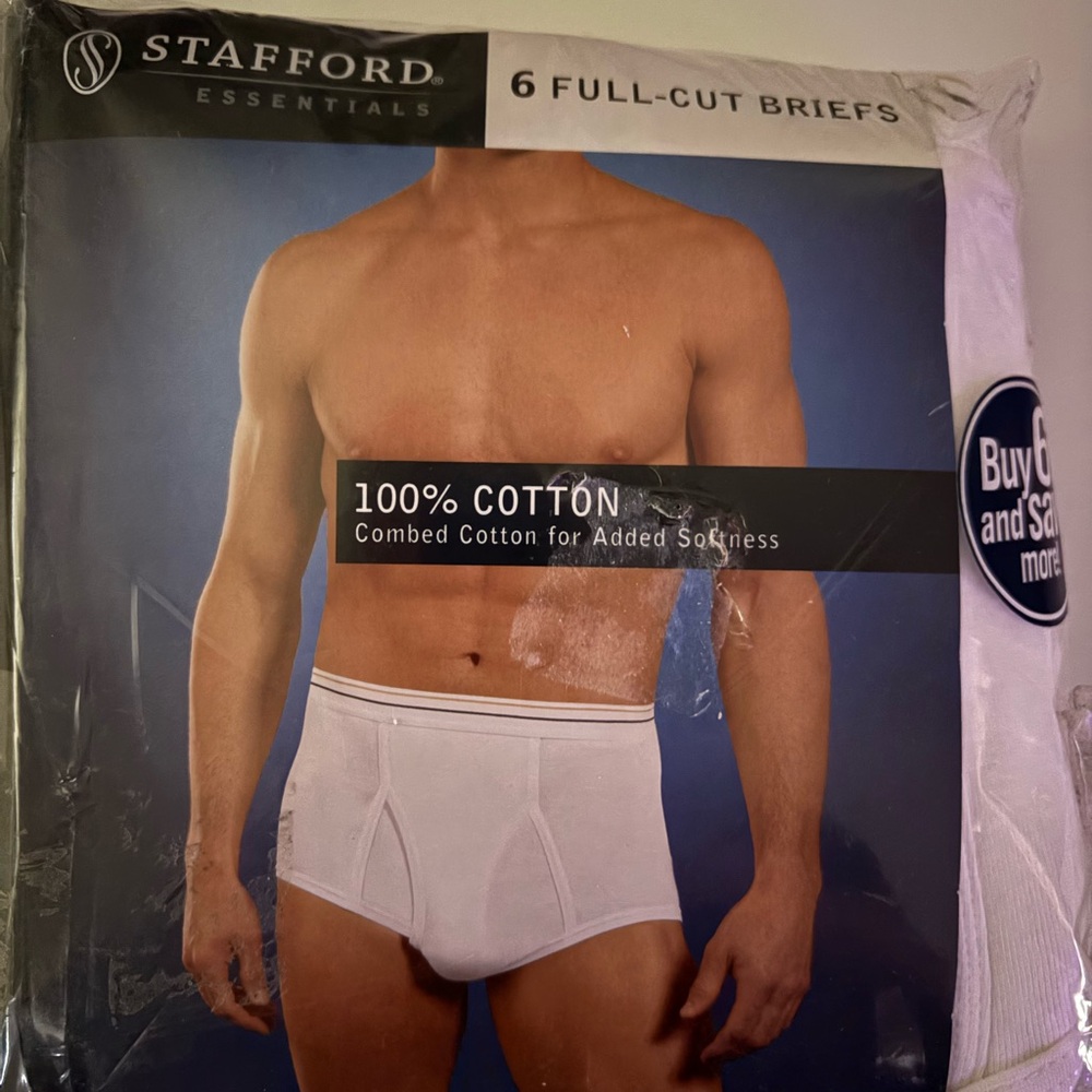 Vintage underwear/Stafford Men's White Full-Cut Briefs.  New in package 6 pairs!